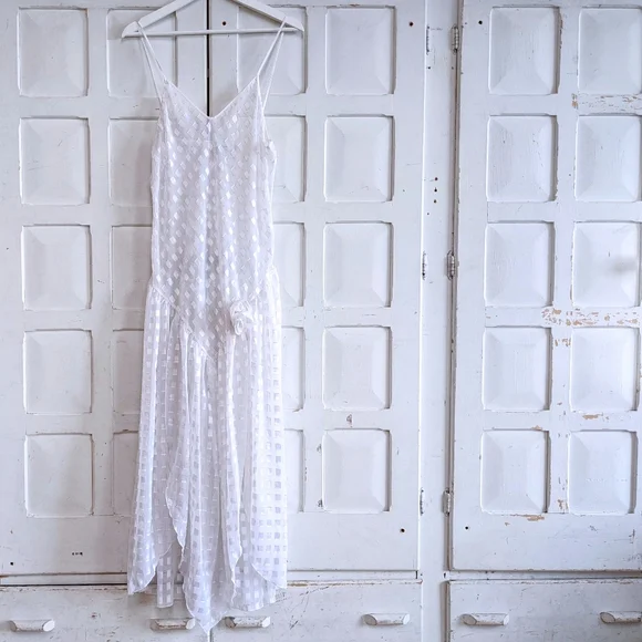 Vintage 70s Miss Dior White Checkered Slip Dress – Size L - Picture 2 of 15